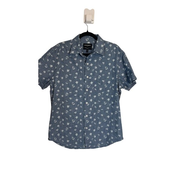 Bonobos Medium Mens Stretch Standard Fit Short Sleeve Button-Up Shirt Blue Print - Picture 1 of 10